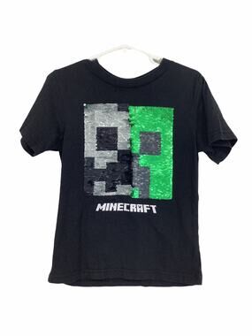 Mojang Black Multicolored Sequined Minecraft T-Shirt Kid's Youth Size XS/4